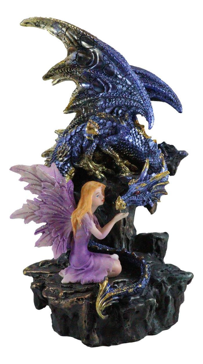 Ebros Gift Ebros Purple Fairy Kneeling By Blue Zirconia Dragon On Rock LED Light Figurine
