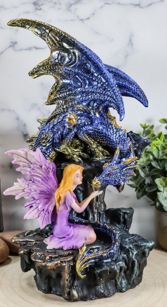 Ebros Gift Ebros Purple Fairy Kneeling By Blue Zirconia Dragon On Rock LED Light Figurine