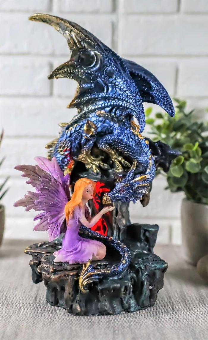 ebros gift Ebros Purple Fairy Kneeling by Blue Zirconia Dragon On Rock LED Light Figurine