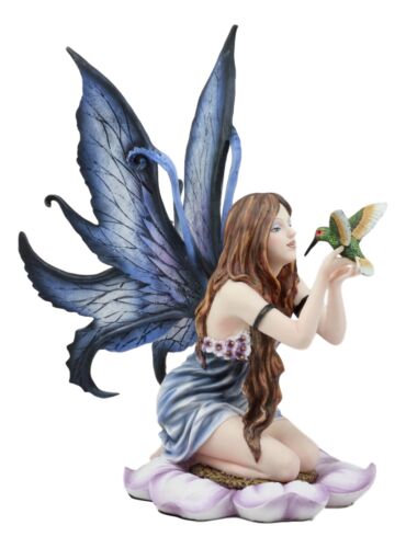 Ebros Gift Ebros Purple Lavender Flower Fairy With Hummingbird Figurine 14.25" Tall Fairy Garden Decor Resin Statue
