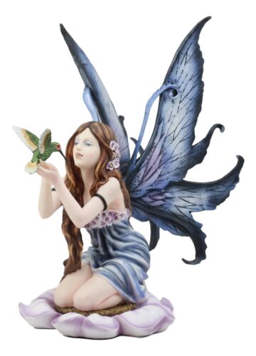 Ebros Gift Ebros Purple Lavender Flower Fairy With Hummingbird Figurine 14.25" Tall Fairy Garden Decor Resin Statue
