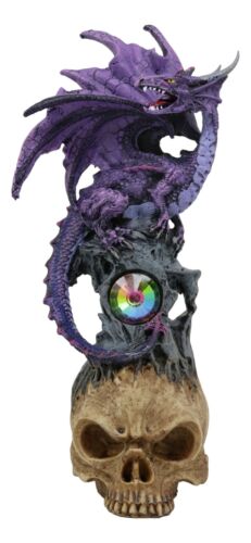 Ebros Gift Ebros Purple Midnight Dragon Perching On Cranium Alien Skull W/ Gemstone Statue