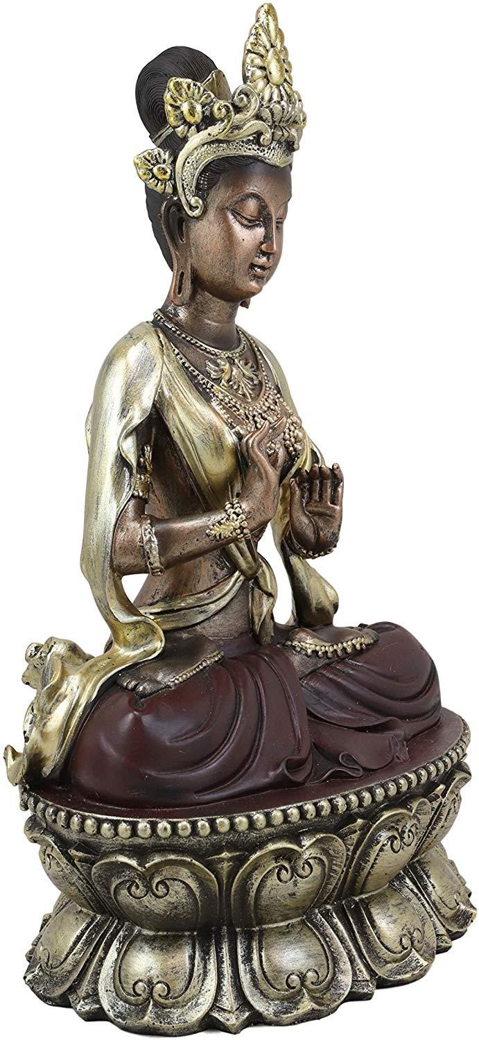 Ebros Gift Ebros Qing Dynasty Kuan Yin Buddha Meditating On Golden Lotus Throne Statue 12"H