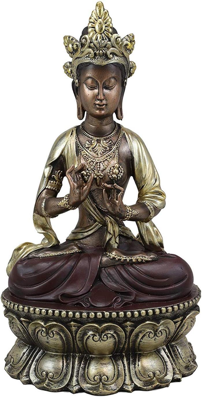 ebros gift Ebros Qing Dynasty Kuan Yin Buddha Meditating On Golden Lotus Throne Statue 12"H