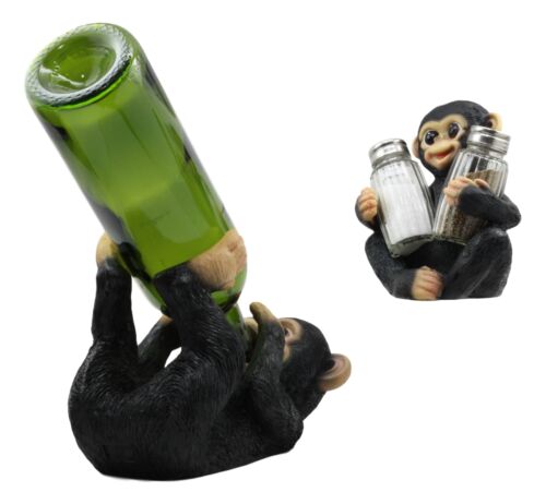 Ebros Gift Ebros Rainforest Monkey Baby Chimpanzee Wine Holder And Salt Pepper Shakers Set