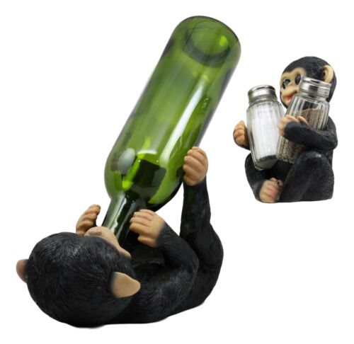 Ebros Gift Ebros Rainforest Monkey Baby Chimpanzee Wine Holder And Salt Pepper Shakers Set