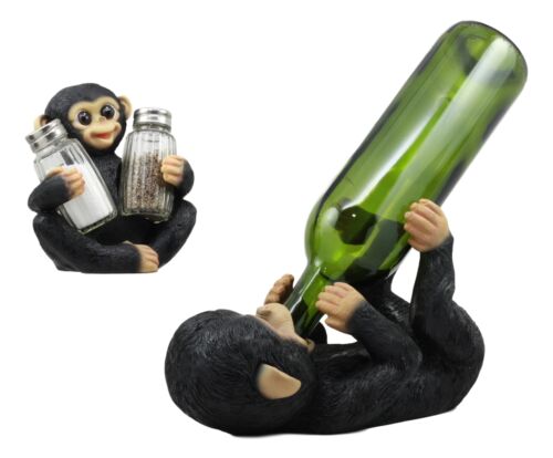 Ebros Gift Ebros Rainforest Monkey Baby Chimpanzee Wine Holder And Salt Pepper Shakers Set