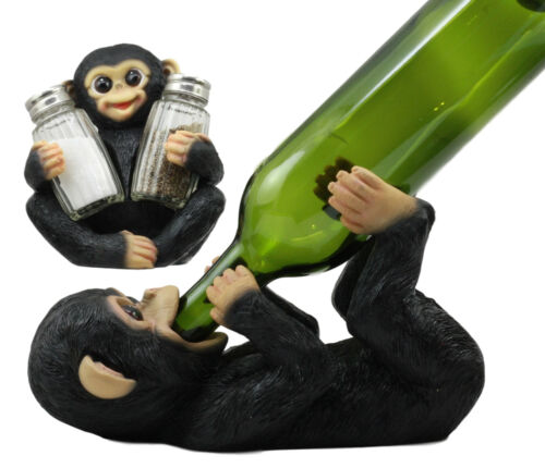 ebros gift Ebros Rainforest Monkey Baby Chimpanzee Wine Holder and Salt Pepper Shakers Set