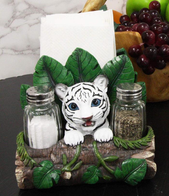 Ebros Gift Ebros Rainforest White Tiger Cub Dinner Napkins & Salt Pepper Shakers Holder Set