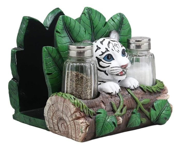 Ebros Gift Ebros Rainforest White Tiger Cub Dinner Napkins & Salt Pepper Shakers Holder Set