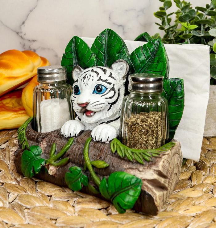 ebros gift Ebros Rainforest White Tiger Cub Dinner Napkins & Salt Pepper Shakers Holder Set