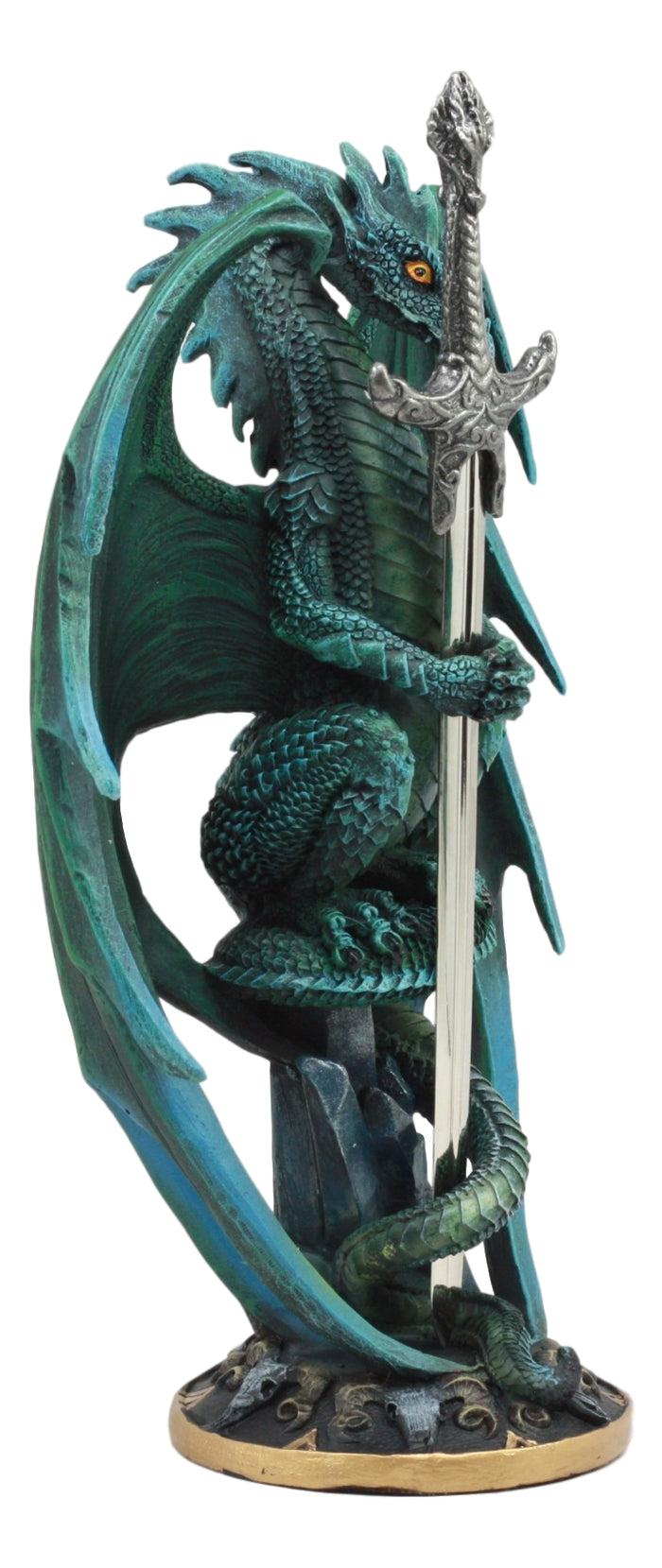 Ebros Gift Ebros Ram Skull Blade Ruth Thompson Green Dragon Statue With Dragon Letter Opener Blade 10" Tall Dragon Blade Series Collection Mythical Fantasy Decor Sculpture
