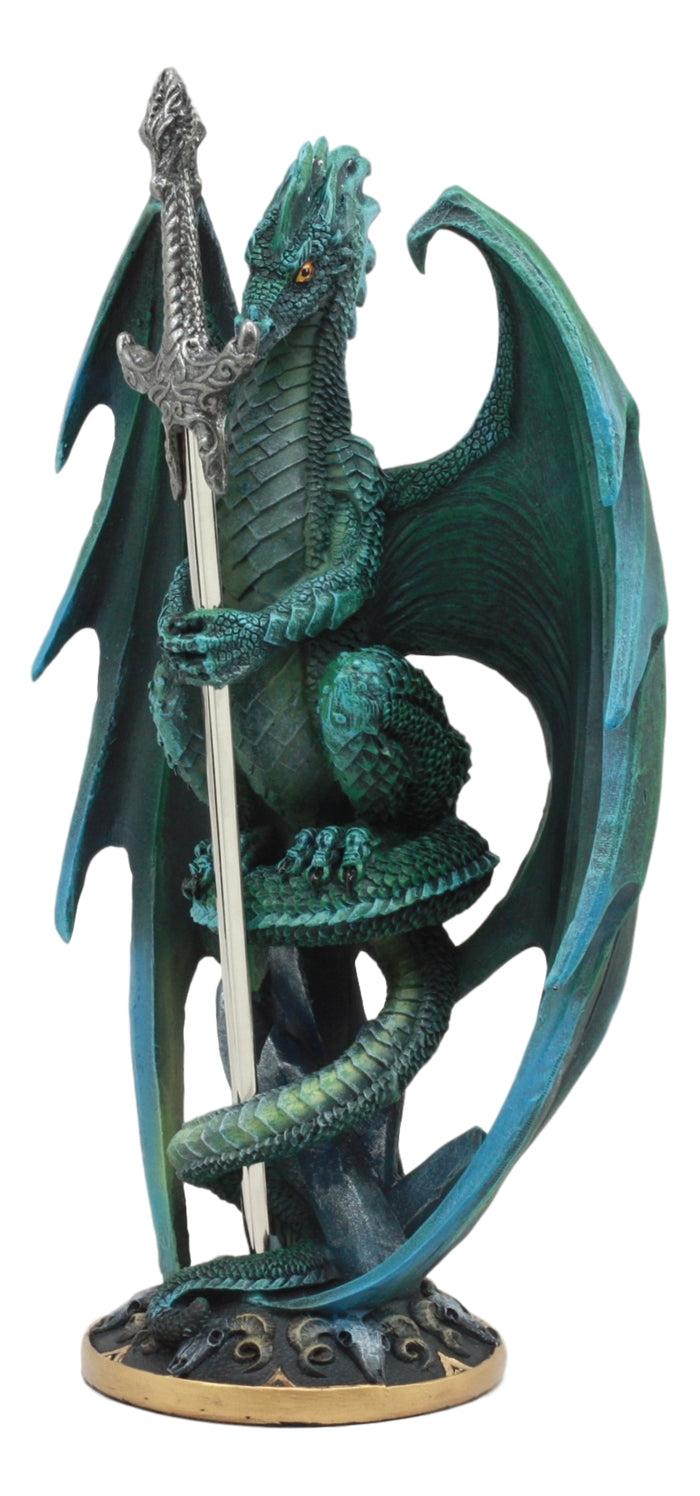 Ebros Gift Ebros Ram Skull Blade Ruth Thompson Green Dragon Statue With Dragon Letter Opener Blade 10" Tall Dragon Blade Series Collection Mythical Fantasy Decor Sculpture