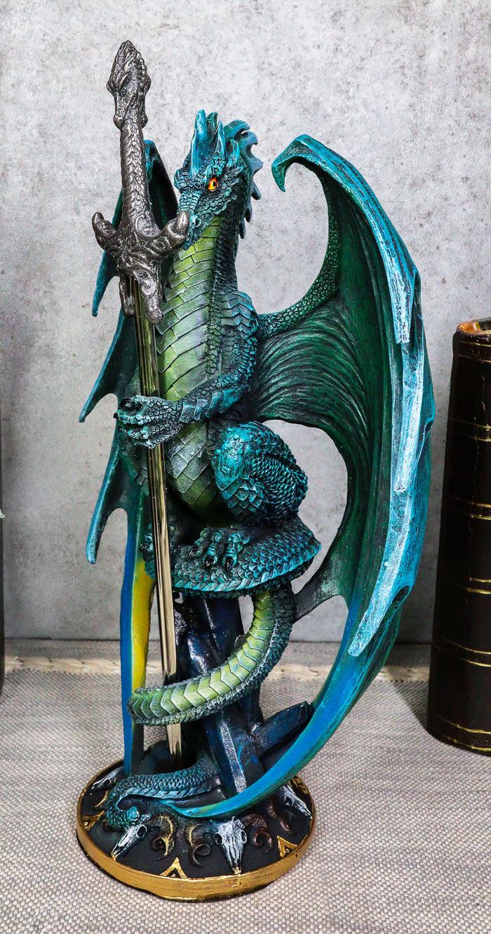 ebros gift Ebros Ram Skull Blade Ruth Thompson Green Dragon Statue with Dragon Letter Opener Blade 10" Tall Dragon Blade Series Collection Mythical Fantasy Decor Sculpture