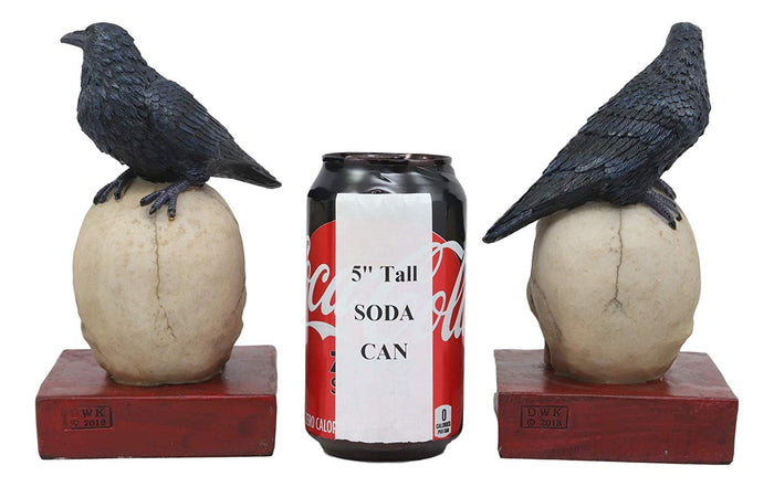 Ebros Gift Ebros Raven Crow Perching On Skull With Ancient Book Bookends Set 7.5" Tall