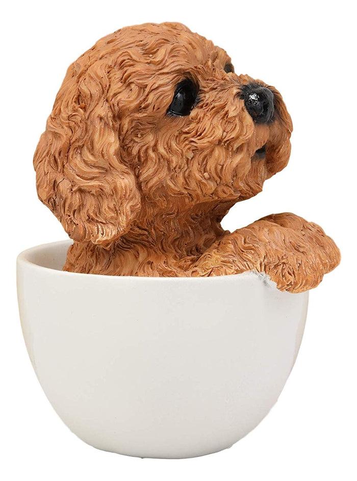 Ebros Gift Ebros Realistic Adorable Brown Poodle Dog Teacup Statue 5.75"H
