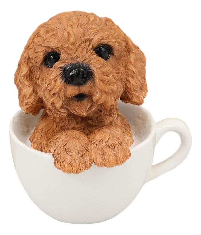 Ebros Gift Ebros Realistic Adorable Brown Poodle Dog Teacup Statue 5.75"H