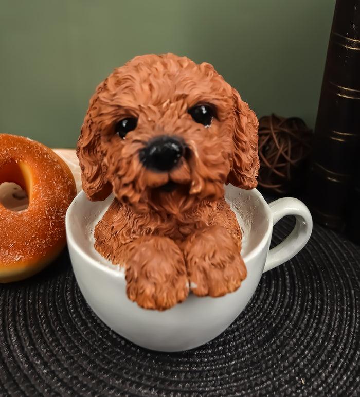 ebros gift Ebros Realistic Adorable Brown Poodle Dog Teacup Statue 5.75"H