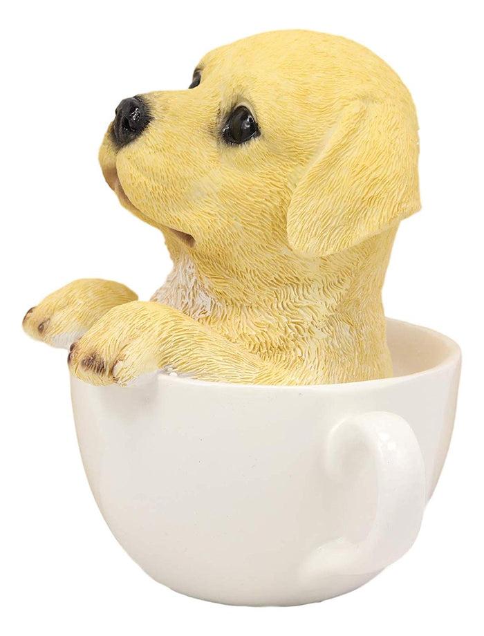 Ebros Gift Ebros Realistic Adorable Golden Labrador Puppy In Teacup Statue 6"H