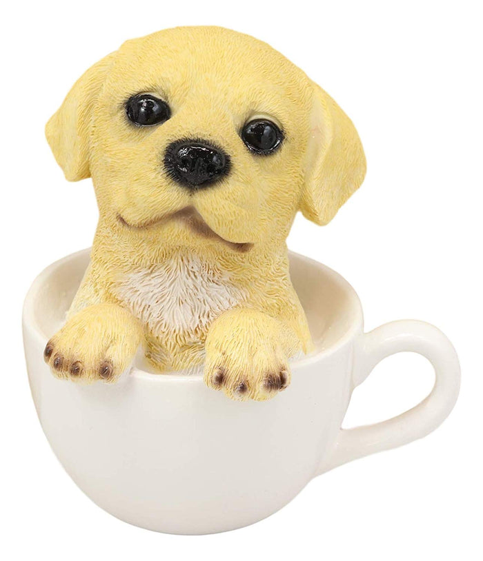 Ebros Gift Ebros Realistic Adorable Golden Labrador Puppy In Teacup Statue 6"H