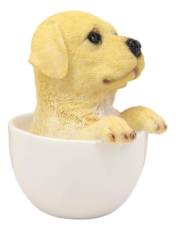 Ebros Gift Ebros Realistic Adorable Golden Labrador Puppy In Teacup Statue 6"H