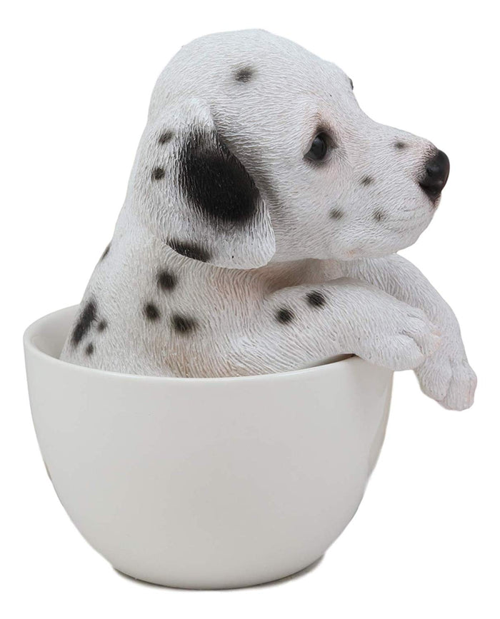 Ebros Gift Ebros Realistic Adorable Spotted Dalmatian Puppy Dog In Teacup Statue 6" Tall Pet Pal