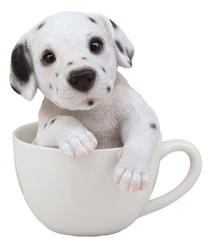 Ebros Gift Ebros Realistic Adorable Spotted Dalmatian Puppy Dog In Teacup Statue 6" Tall Pet Pal