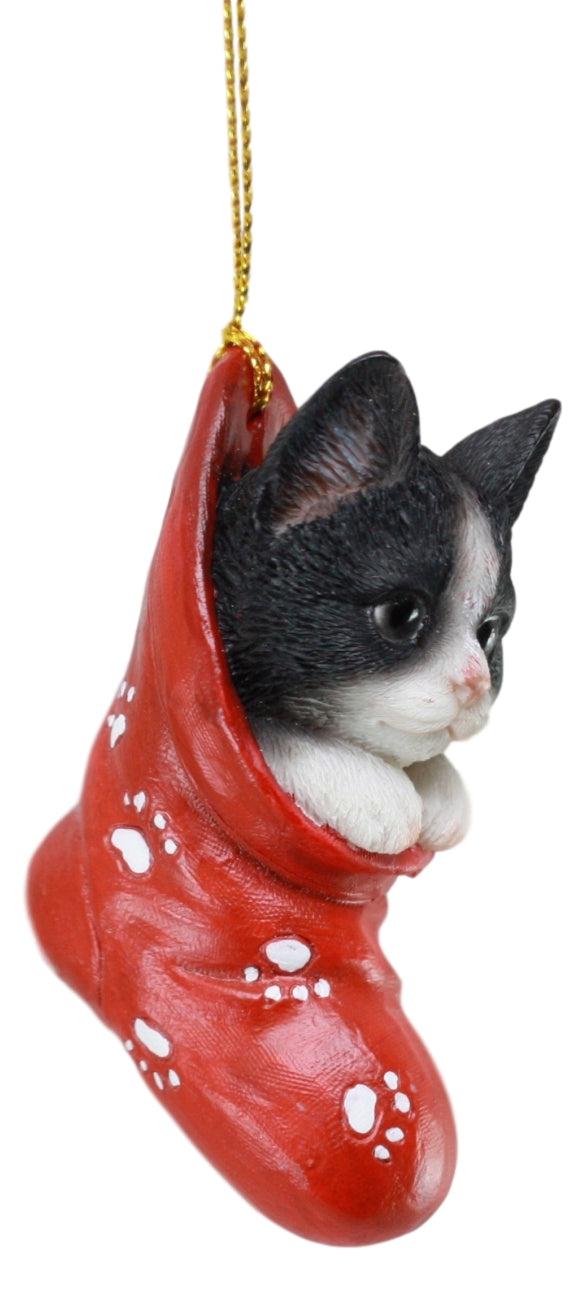 Ebros Gift Ebros Realistic Black And White Tuxedo Cat Kitten In The Sock Small Hanging Ornament Figurine With Glass Eyes Adorable Holiday Festive Season Decor Sculpture For Christmas Trees Animal Pet Collectible