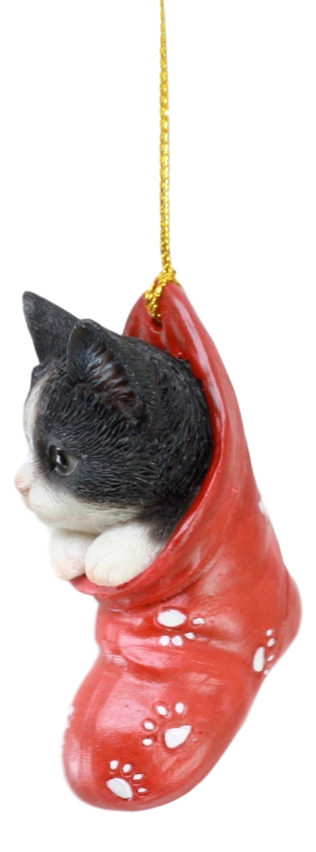 Ebros Gift Ebros Realistic Black And White Tuxedo Cat Kitten In The Sock Small Hanging Ornament Figurine With Glass Eyes Adorable Holiday Festive Season Decor Sculpture For Christmas Trees Animal Pet Collectible