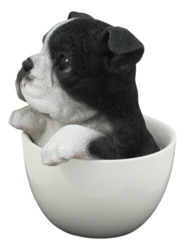 Ebros Gift Ebros Realistic Boston Terrier Teacup Statue Pet Pal Tuxedo Gentleman Dog Figurine