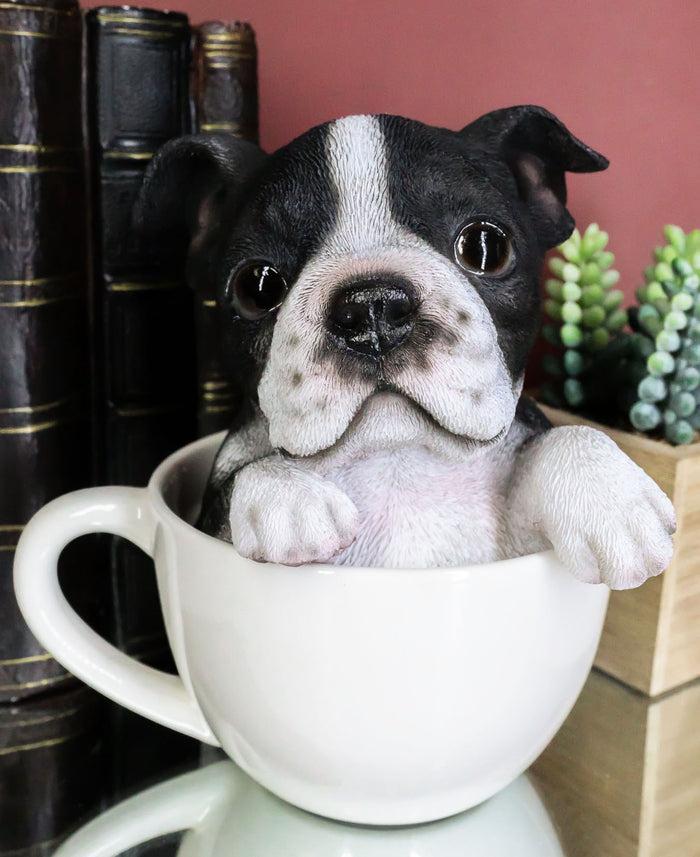 ebros gift Ebros Realistic Boston Terrier Teacup Statue Pet Pal Tuxedo Gentleman Dog Figurine
