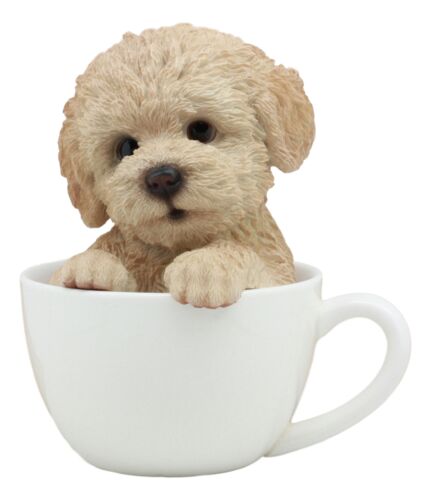 ebros gift Ebros Realistic Brown Poodle Puppy Teacup Statue Pet Pal Dog Figurine With Glass Eyes