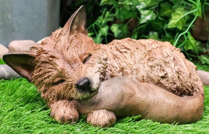 ebros gift Ebros Realistic Faux Driftwood Finish Design Baby Fox Cub Sleeping Resin Statue 10" Long Crafty Animal Foxes Decor Figurine Rustic Outdoors Western Decorative Sculpture