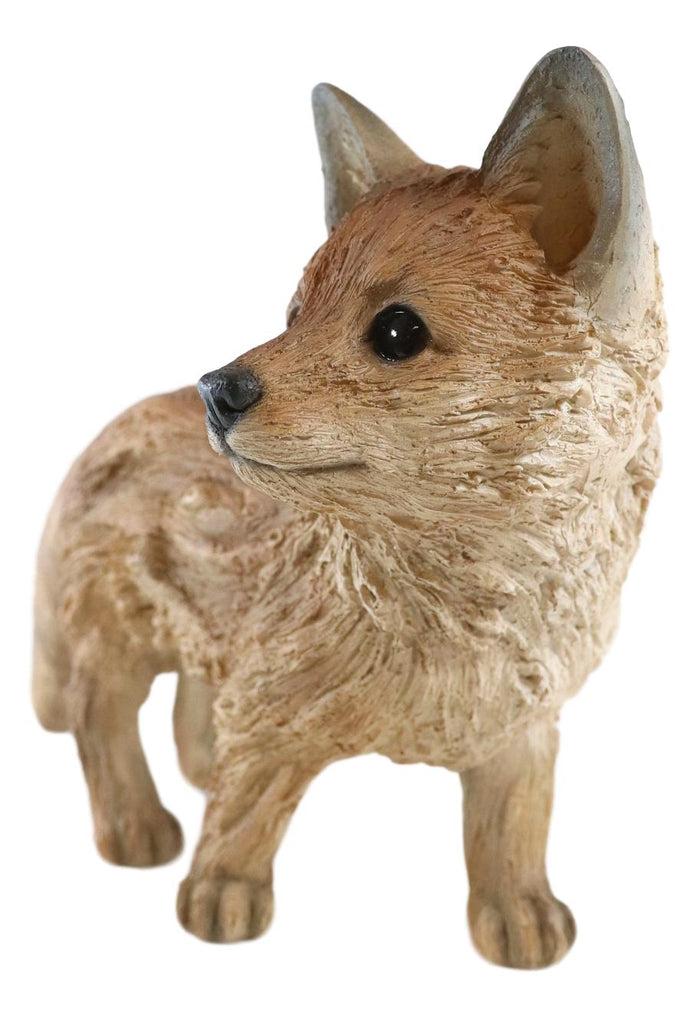 Ebros Gift Ebros Realistic Faux Driftwood Finish Snooping Baby Fox Cub Resin Statue 10.5" L