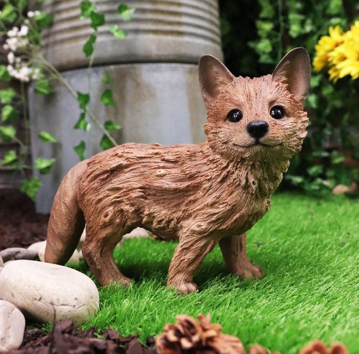 ebros gift Ebros Realistic Faux Driftwood Finish Snooping Baby Fox Cub Resin Statue 10.5" L
