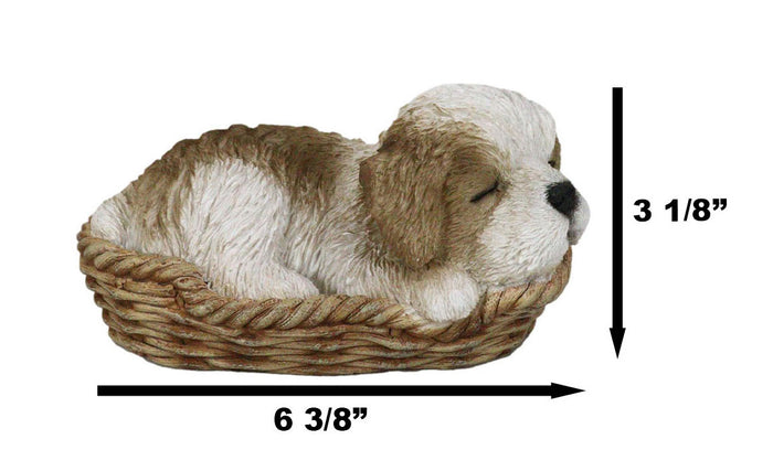 Ebros Gift Ebros Realistic Life Like Shih Tzu Sleeping In Wicker Basket Statue Puppy Dog Figurine