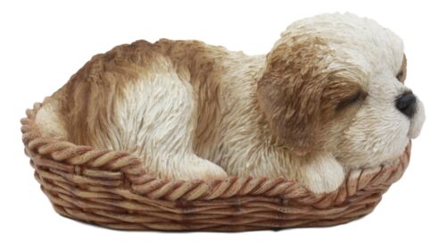 Ebros Gift Ebros Realistic Life Like Shih Tzu Sleeping In Wicker Basket Statue Puppy Dog Figurine