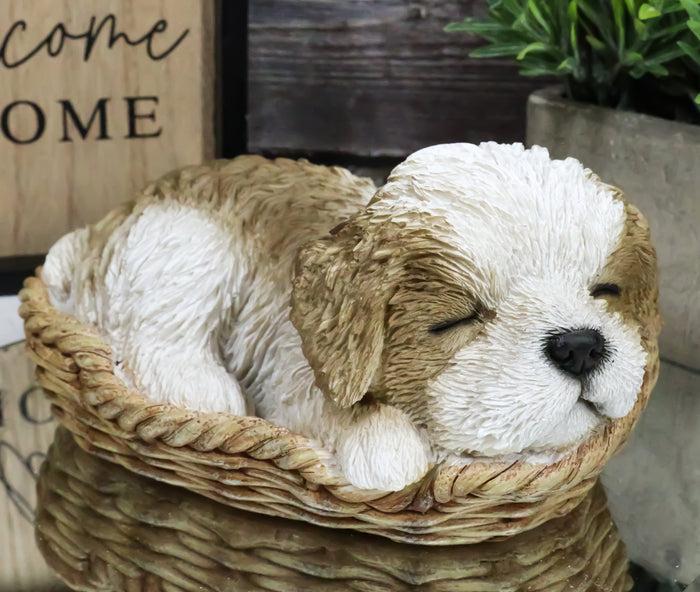 ebros gift Ebros Realistic Life Like Shih Tzu Sleeping In Wicker Basket Statue Puppy Dog Figurine