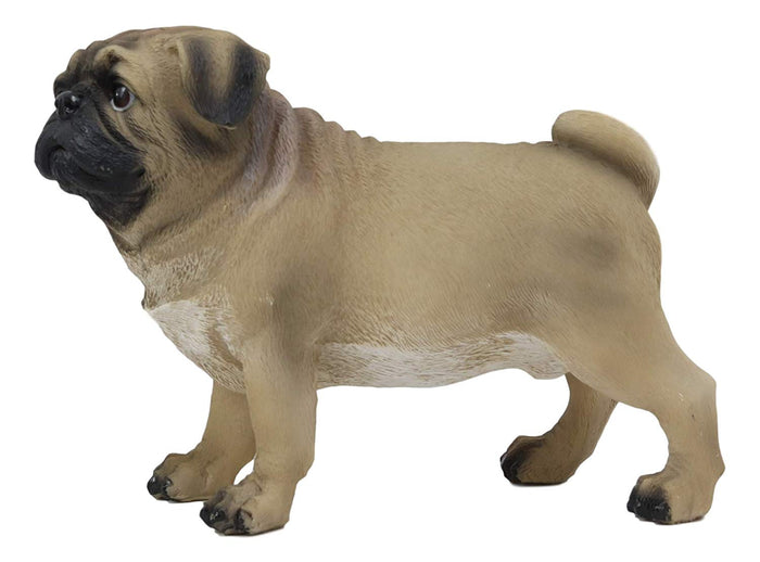 Ebros Gift Ebros Realistic Lifelike Adorable Fawn Pug Dog Statue 7.75" L Figurine With Glass Eyes