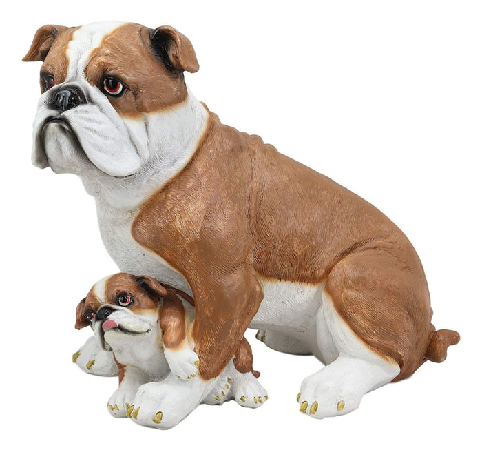 Ebros Gift Ebros Realistic Lifelike Bulldog Mother And Puppy Statue 10" Tall Dog Breeds American Bulldogs Figurine Gallery Quality Sculpture With Glass Eyes