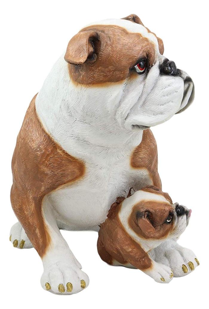 Ebros Gift Ebros Realistic Lifelike Bulldog Mother And Puppy Statue 10" Tall Dog Breeds American Bulldogs Figurine Gallery Quality Sculpture With Glass Eyes