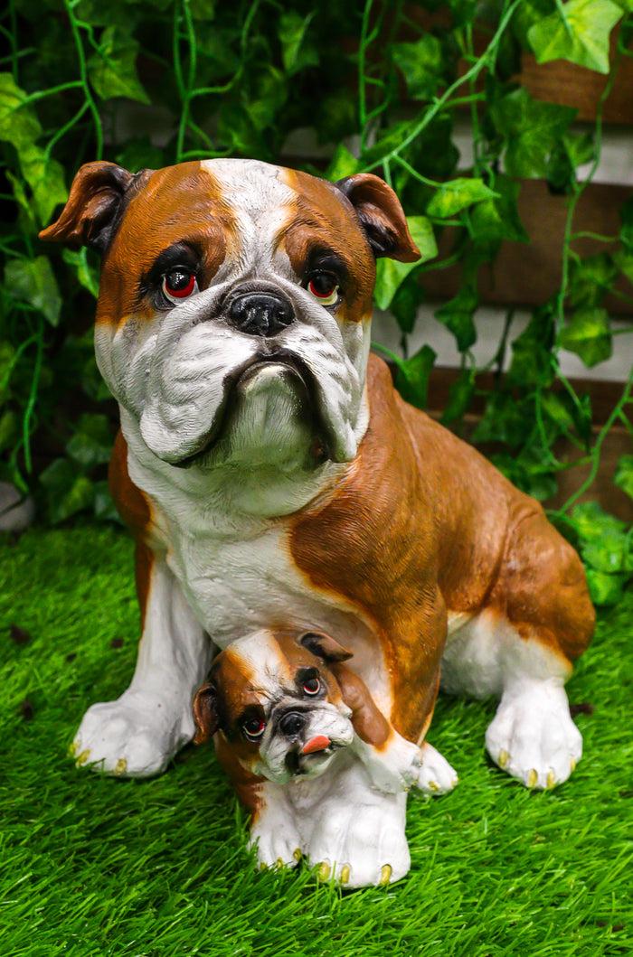 ebros gift Ebros Realistic Lifelike Bulldog Mother and Puppy Statue 10" Tall Dog Breeds American Bulldogs Figurine Gallery Quality Sculpture with Glass Eyes