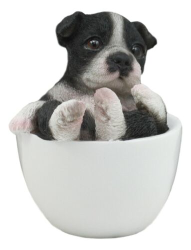 Ebros Gift Ebros Realistic Mini Boston Terrier Teacup Statue 2.5"H Pet Pal Tuxedo Gentleman Dog