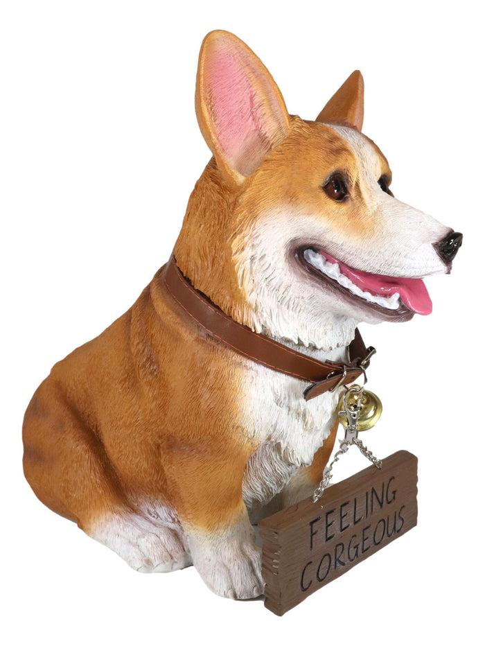 Ebros Gift Ebros Realistic Pembroke Welsh Corgi Dog Statue 13"L With Jingle Collar Greeting Sign