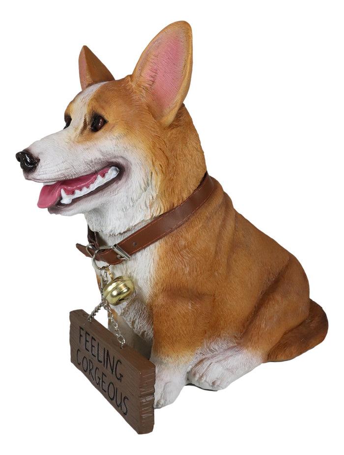Ebros Gift Ebros Realistic Pembroke Welsh Corgi Dog Statue 13"L With Jingle Collar Greeting Sign