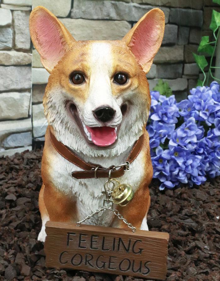 ebros gift Ebros Realistic Pembroke Welsh Corgi Dog Statue 13"L With Jingle Collar Greeting Sign