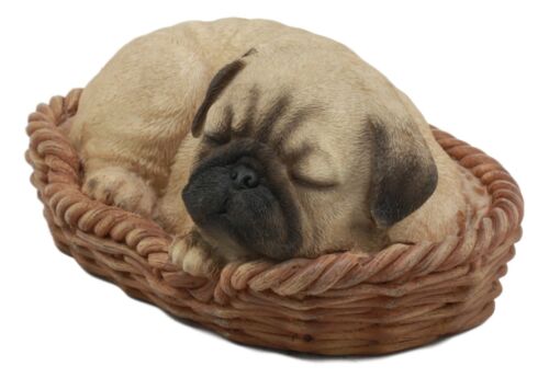 Ebros Gift Ebros Realistic Pug Dog Sleeping In Wicker Basket Statue Pet Pal Pugsy Figurine