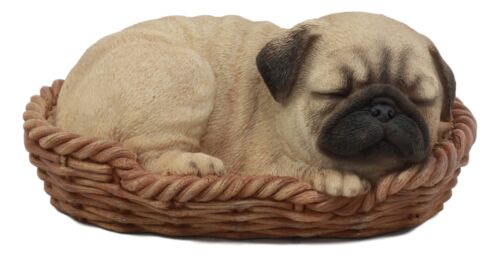 Ebros Gift Ebros Realistic Pug Dog Sleeping In Wicker Basket Statue Pet Pal Pugsy Figurine