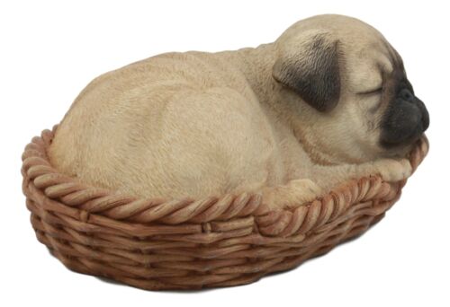 Ebros Gift Ebros Realistic Pug Dog Sleeping In Wicker Basket Statue Pet Pal Pugsy Figurine