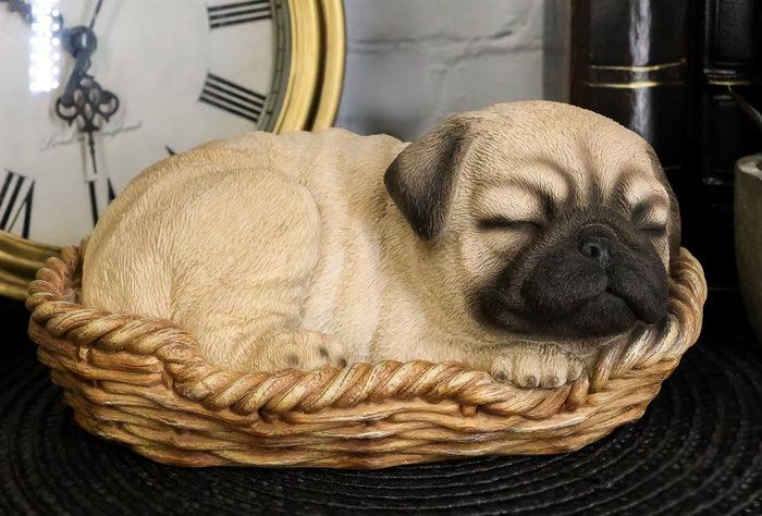 ebros gift Ebros Realistic Pug Dog Sleeping In Wicker Basket Statue Pet Pal Pugsy Figurine
